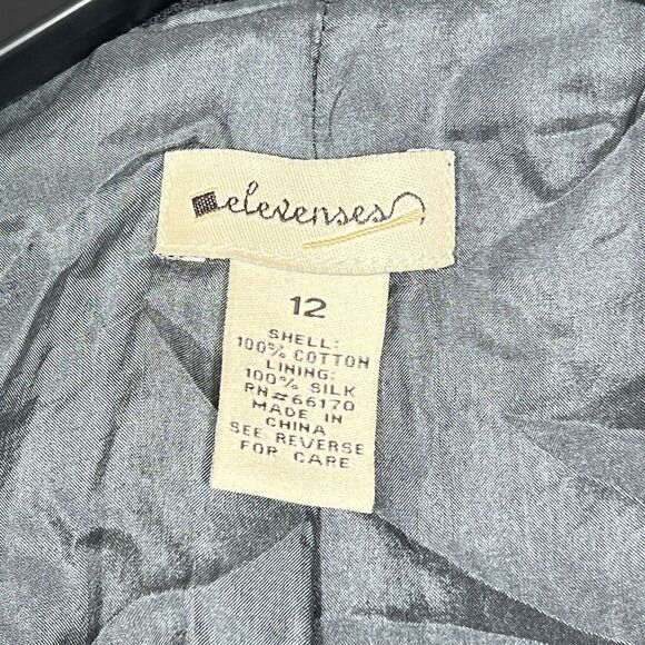 Elevenses Anthropologie Velvet Jacket Blazer Size 12 Gray Smocked Elastic Boho - Picture 8 of 9